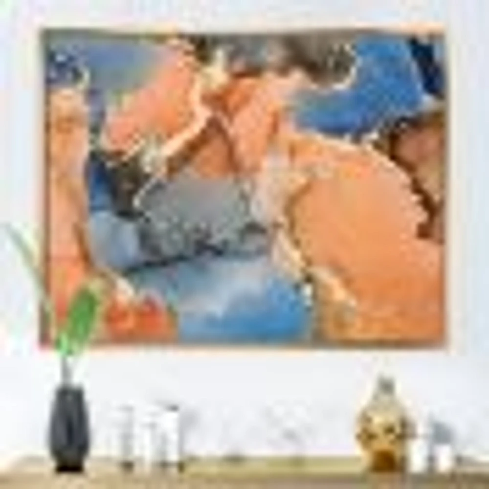 Blue and Orange Luxury Abstract Fluid Art I Canvas Wall Print
