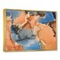 Blue and Orange Luxury Abstract Fluid Art I Canvas Wall Print