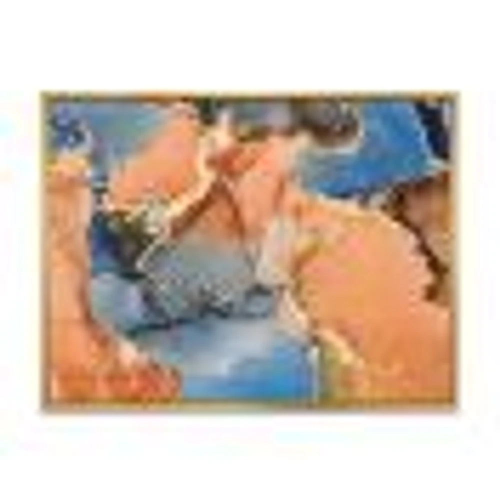 Blue and Orange Luxury Abstract Fluid Art I Canvas Wall Print