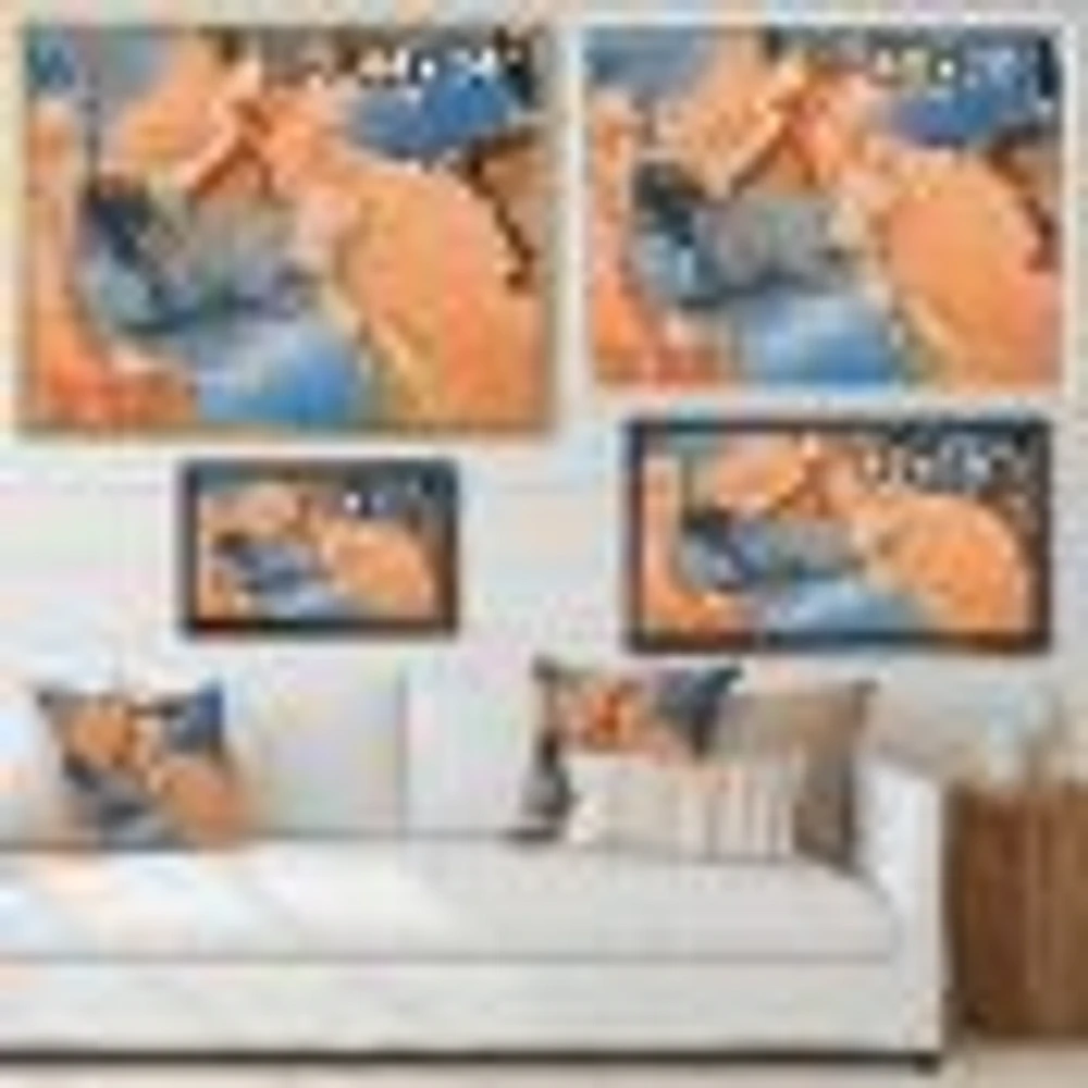 Blue and Orange Luxury Abstract Fluid Art I Canvas Wall Print