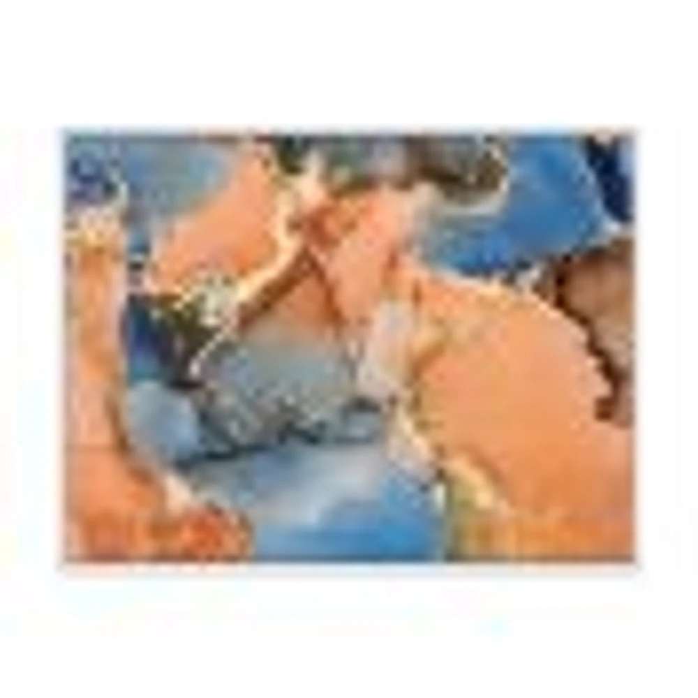 Blue and Orange Luxury Abstract Fluid Art I Canvas Wall Print