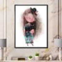 Cute Little Girl with Hat and Black Cat  Canvas Wall Art Print