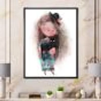 Toile imprimée « Cute Little Girl with Hat and Black Cat »