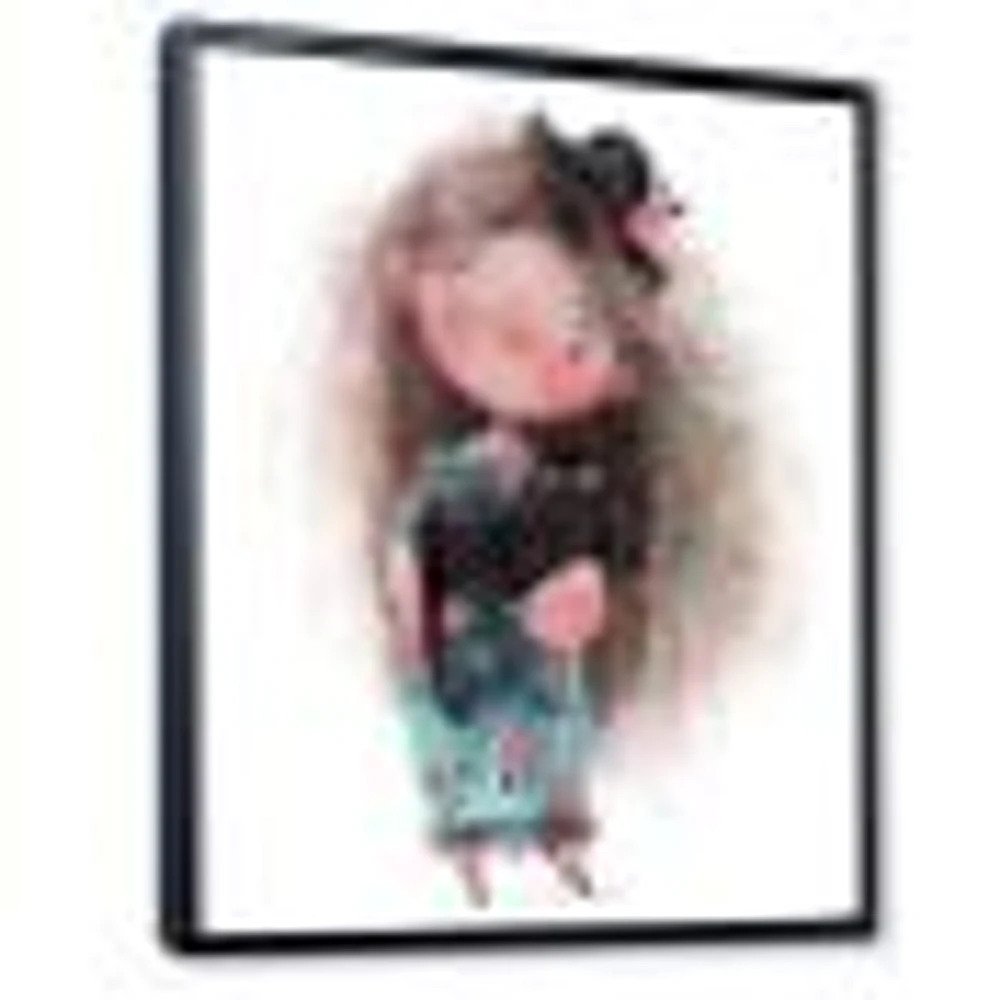 Cute Little Girl with Hat and Black Cat  Canvas Wall Art Print