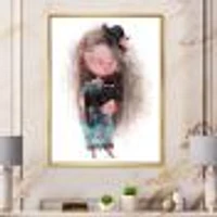 Cute Little Girl with Hat and Black Cat  Canvas Wall Art Print