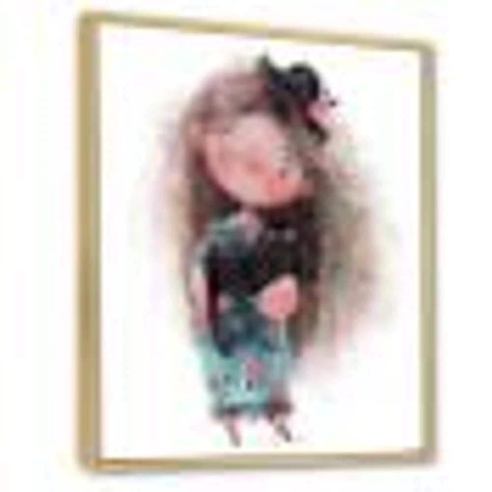 Cute Little Girl with Hat and Black Cat  Canvas Wall Art Print