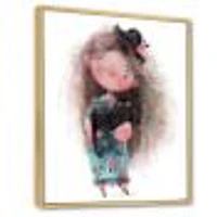 Toile imprimée « Cute Little Girl with Hat and Black Cat »