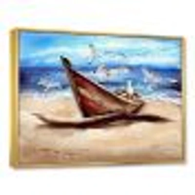 An Old Fishing Boat on The Sandy Beach Canvas Wall Art Print