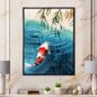 Illustration of Red Japanese Koi Carp Blue Lake  Canvas Wall Art Print