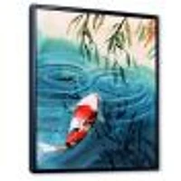 Illustration of Red Japanese Koi Carp Blue Lake  Canvas Wall Art Print