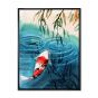 Illustration of Red Japanese Koi Carp Blue Lake  Canvas Wall Art Print