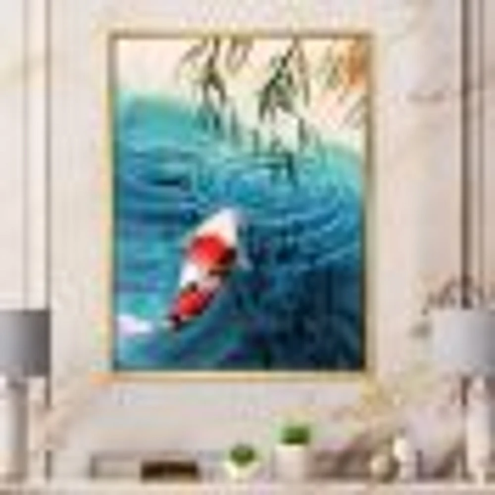 Illustration of Red Japanese Koi Carp Blue Lake  Canvas Wall Art Print