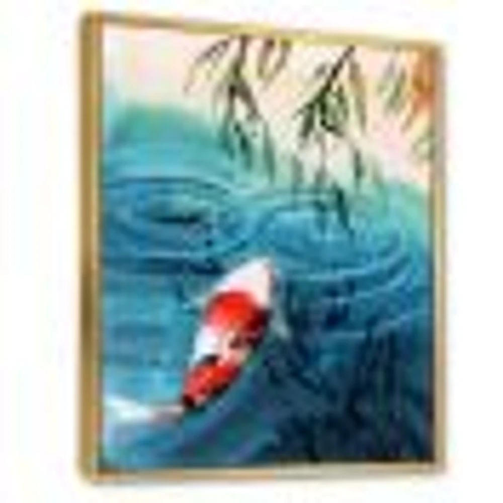 Illustration of Red Japanese Koi Carp Blue Lake  Canvas Wall Art Print