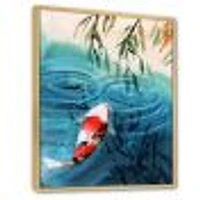 Illustration of Red Japanese Koi Carp Blue Lake  Canvas Wall Art Print