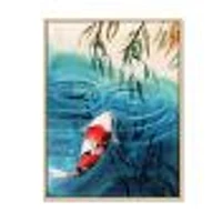 Illustration of Red Japanese Koi Carp Blue Lake  Canvas Wall Art Print