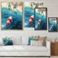 Illustration of Red Japanese Koi Carp Blue Lake  Canvas Wall Art Print