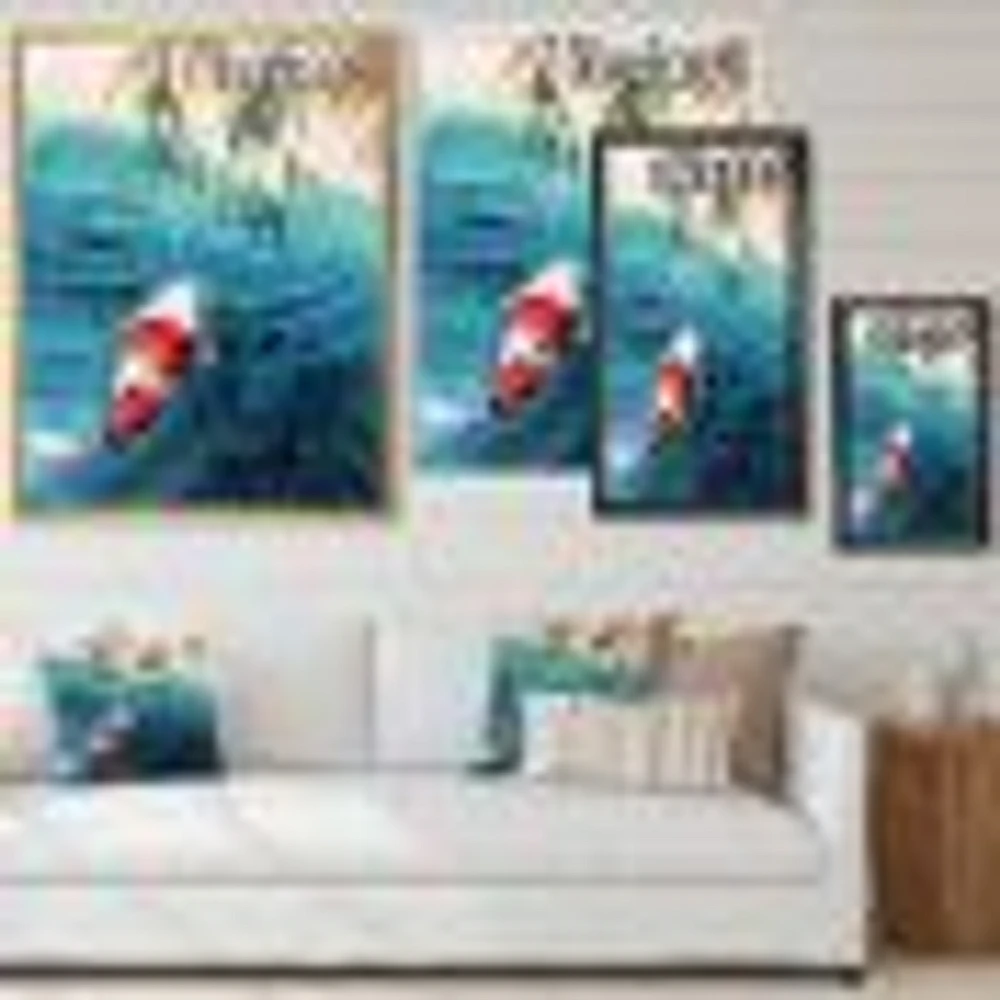 Illustration of Red Japanese Koi Carp Blue Lake  Canvas Wall Art Print