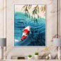 Illustration of Red Japanese Koi Carp Blue Lake  Canvas Wall Art Print