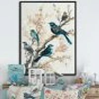 Multicolor Birds On Plum Blossoms Tree IX Wall Art