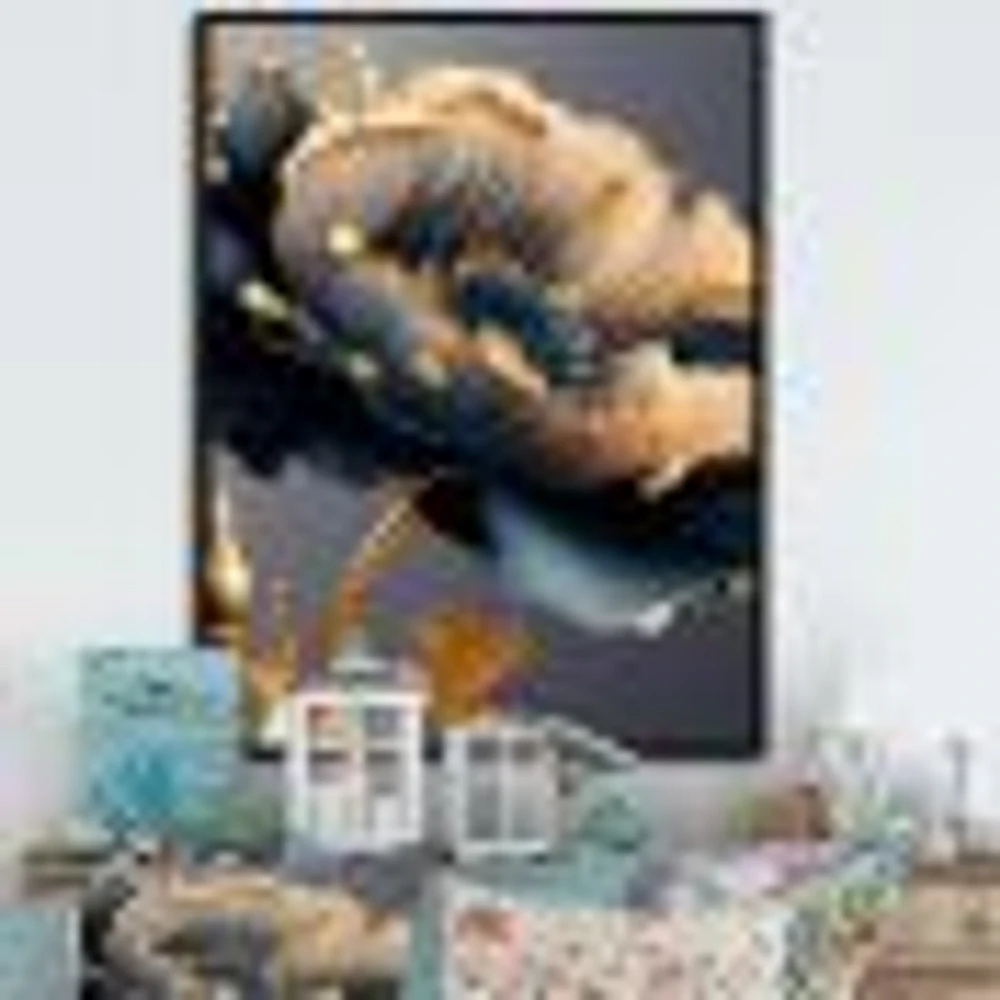 Deep Blue And Gold Single Flower VI Wall Art