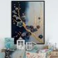 Blue and Gold Cherry Blossom Branch Wall Art