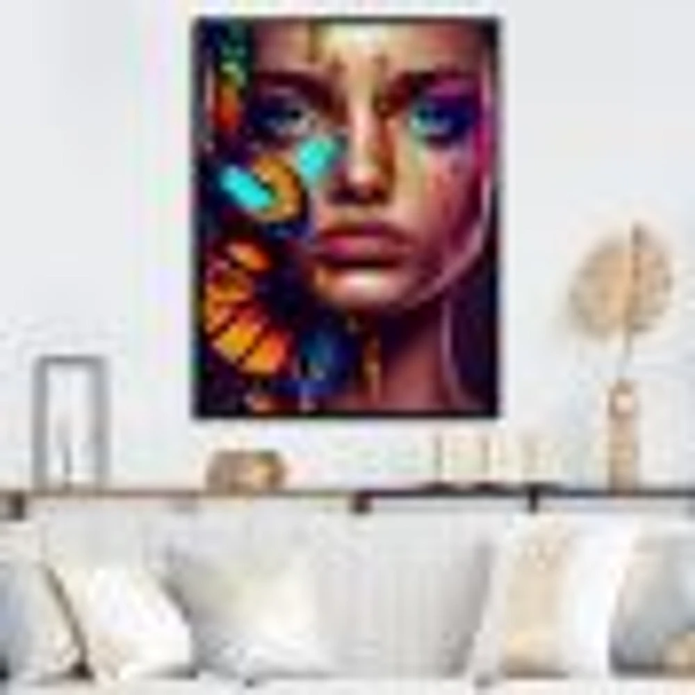 Woman With Colorful Butterfly I Wall Art