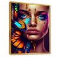 Woman With Colorful Butterfly I Wall Art