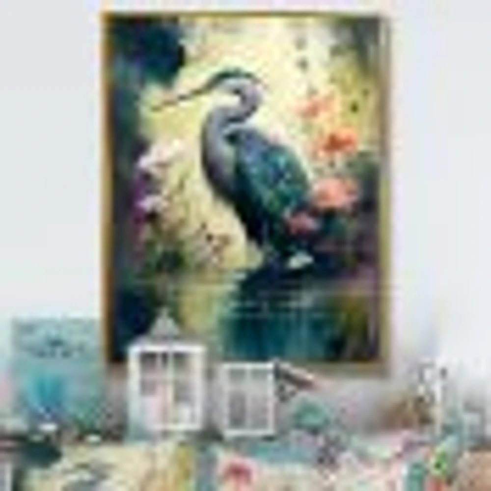 Cute Heron Floral Art I Wall