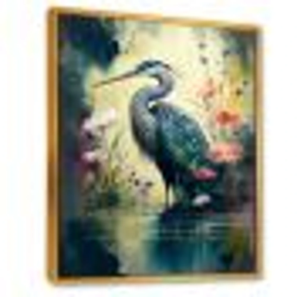 Cute Heron Floral Art I Wall