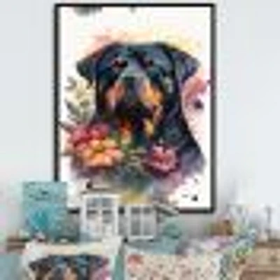 Cute Rottweilers Floral Art I Wall