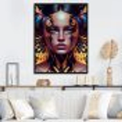 Woman With Colorful Butterfly V Wall Art