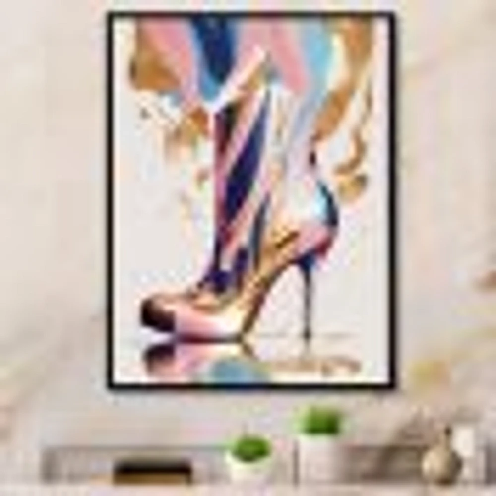 Pink And Blue Art Deco High Heel Boots Wall