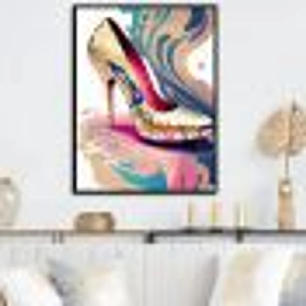 Pink And Blue Art Deco High Heel Shoes IV Wall