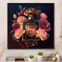 Chic Perfume Bottle With Pink Roses Wall Art