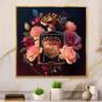 Chic Perfume Bottle With Pink Roses Wall Art