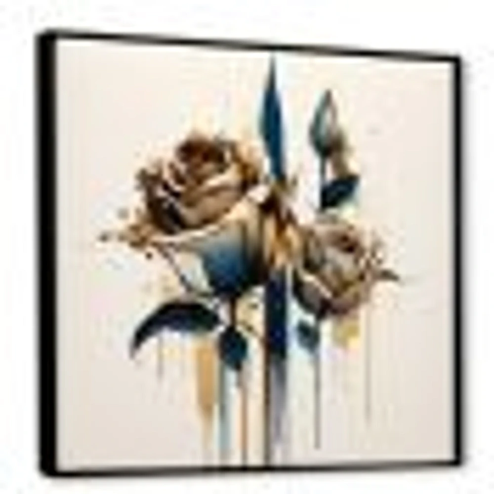 Roses Flow Flower On Golden Beige Paint V Wall Art