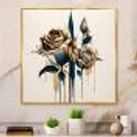 Roses Flow Flower On Golden Beige Paint V Wall Art