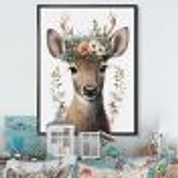 Cute Baby Caribou With Floral Crown I Wall Art