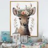 Cute Baby Caribou With Floral Crown I Wall Art