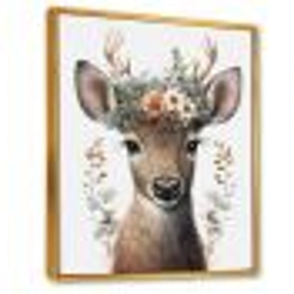 Cute Baby Caribou With Floral Crown I Wall Art