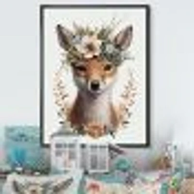 Cute Baby Fox With Floral Crown Wall Art