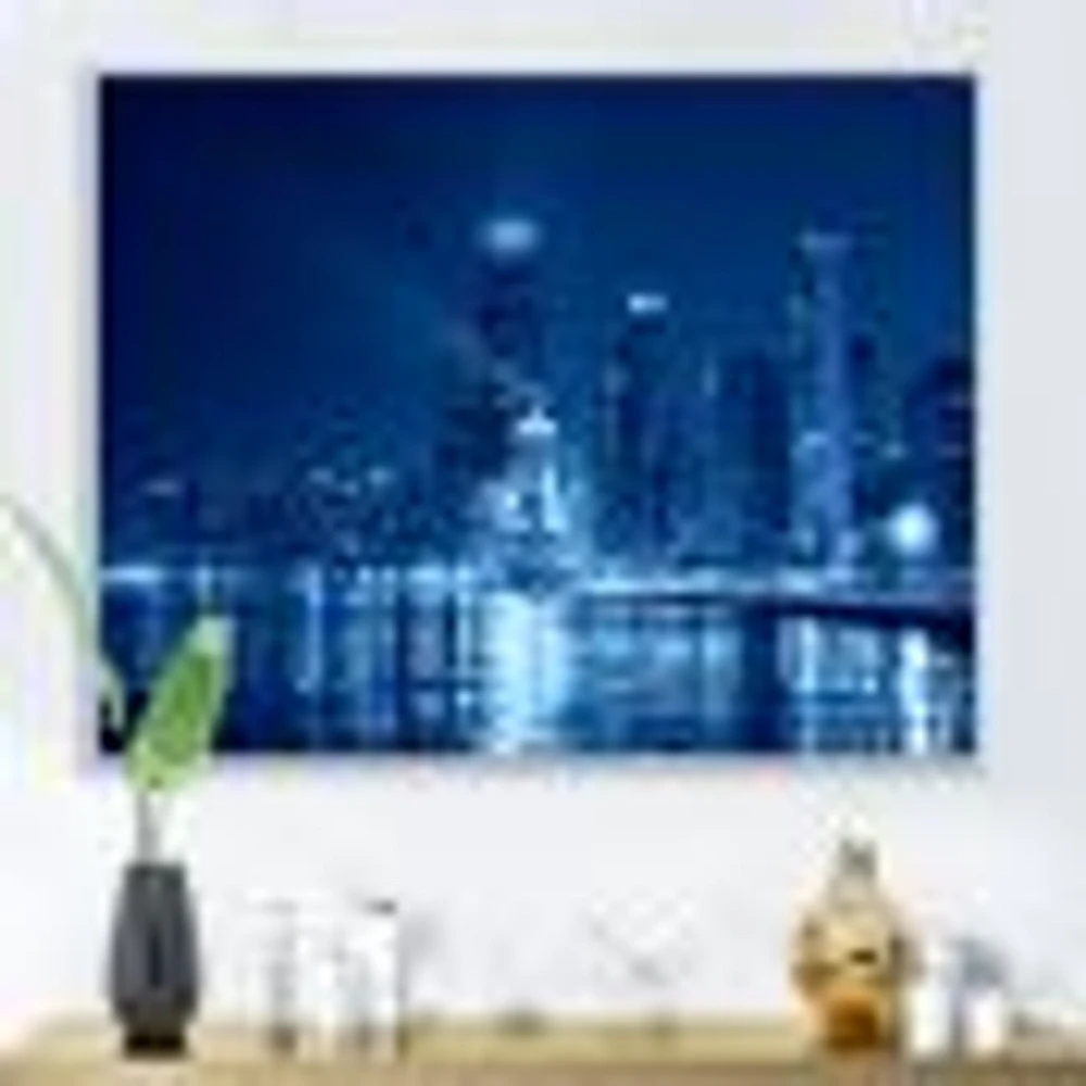 Blue Chicago Skyline Night  Canvas Print