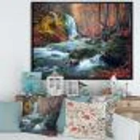 Autumn Mountain Waterfall Long View Canvas Print