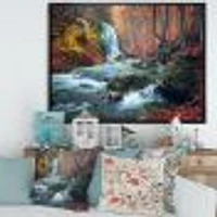 Autumn Mountain Waterfall Long View Canvas Print