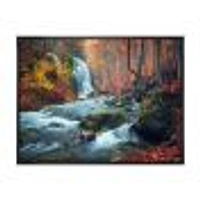 Autumn Mountain Waterfall Long View Canvas Print