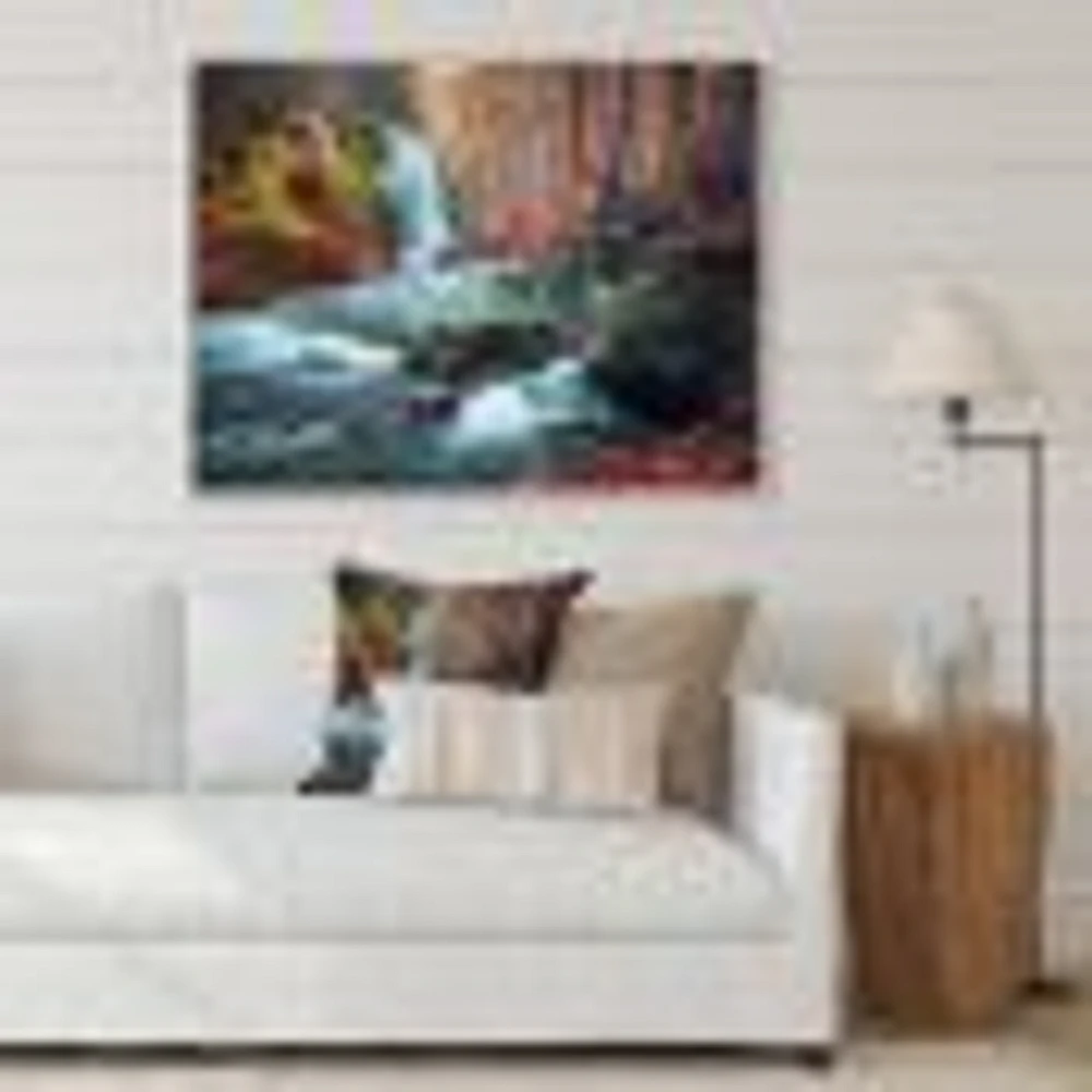 Autumn Mountain Waterfall Long View Canvas Print