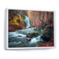 Autumn Mountain Waterfall Long View Canvas Print