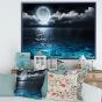 Romantic Full Moon Over Sea  Canvas Art Print