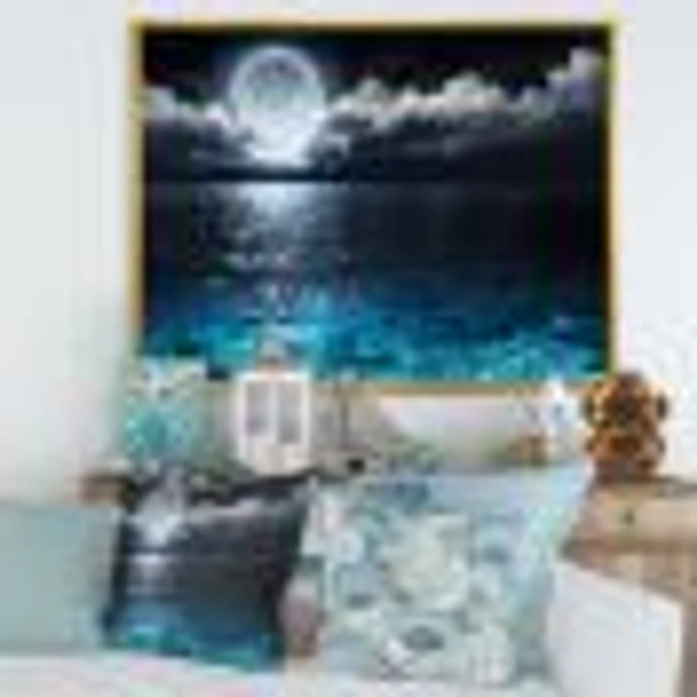 Romantic Full Moon Over Sea  Canvas Art Print