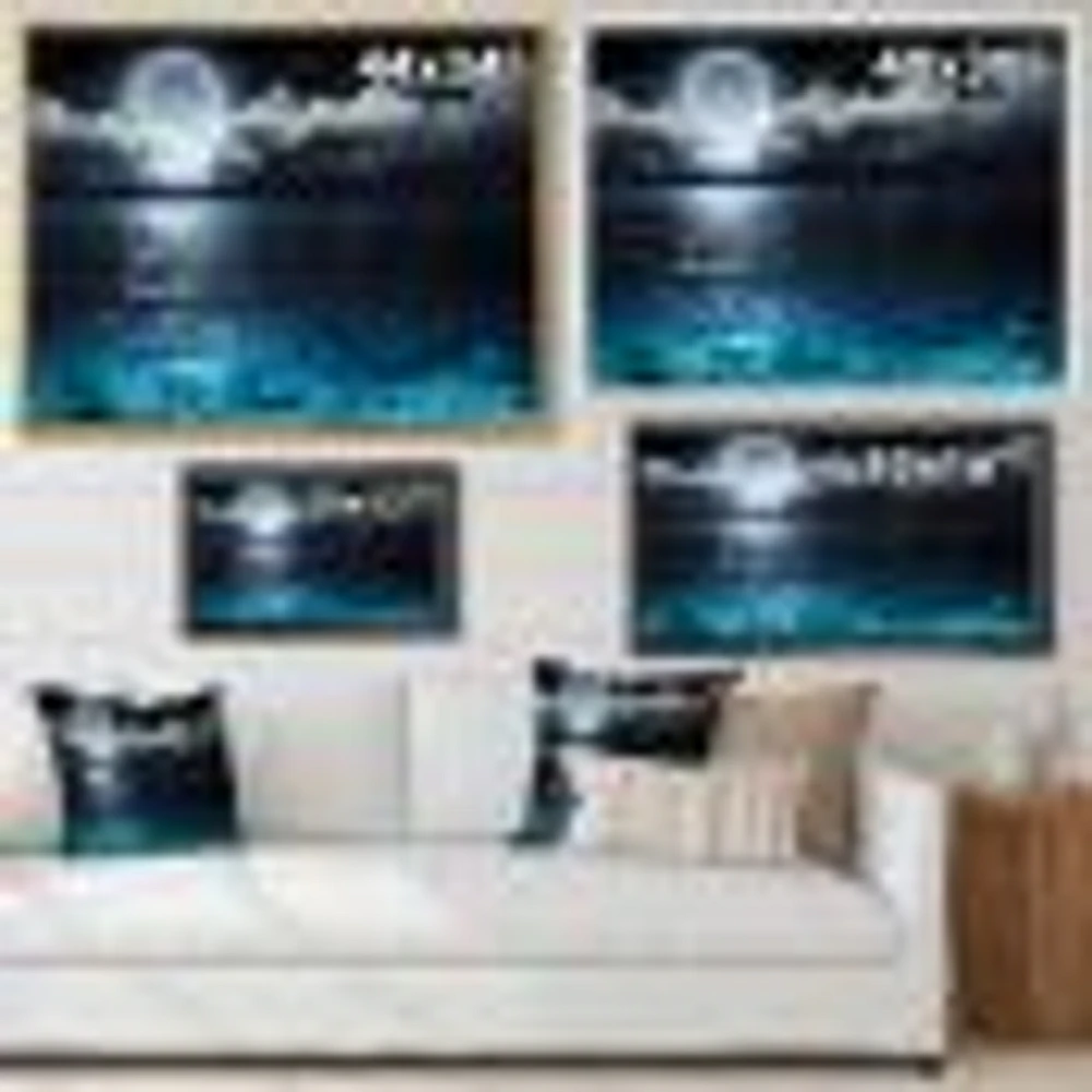 Romantic Full Moon Over Sea  Canvas Art Print